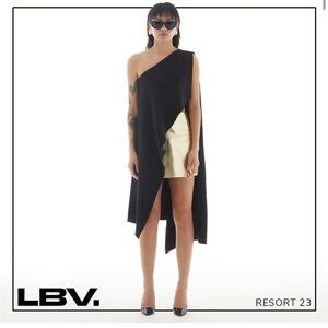 LBV. Crepe Draped One Shoulder Tunic Black